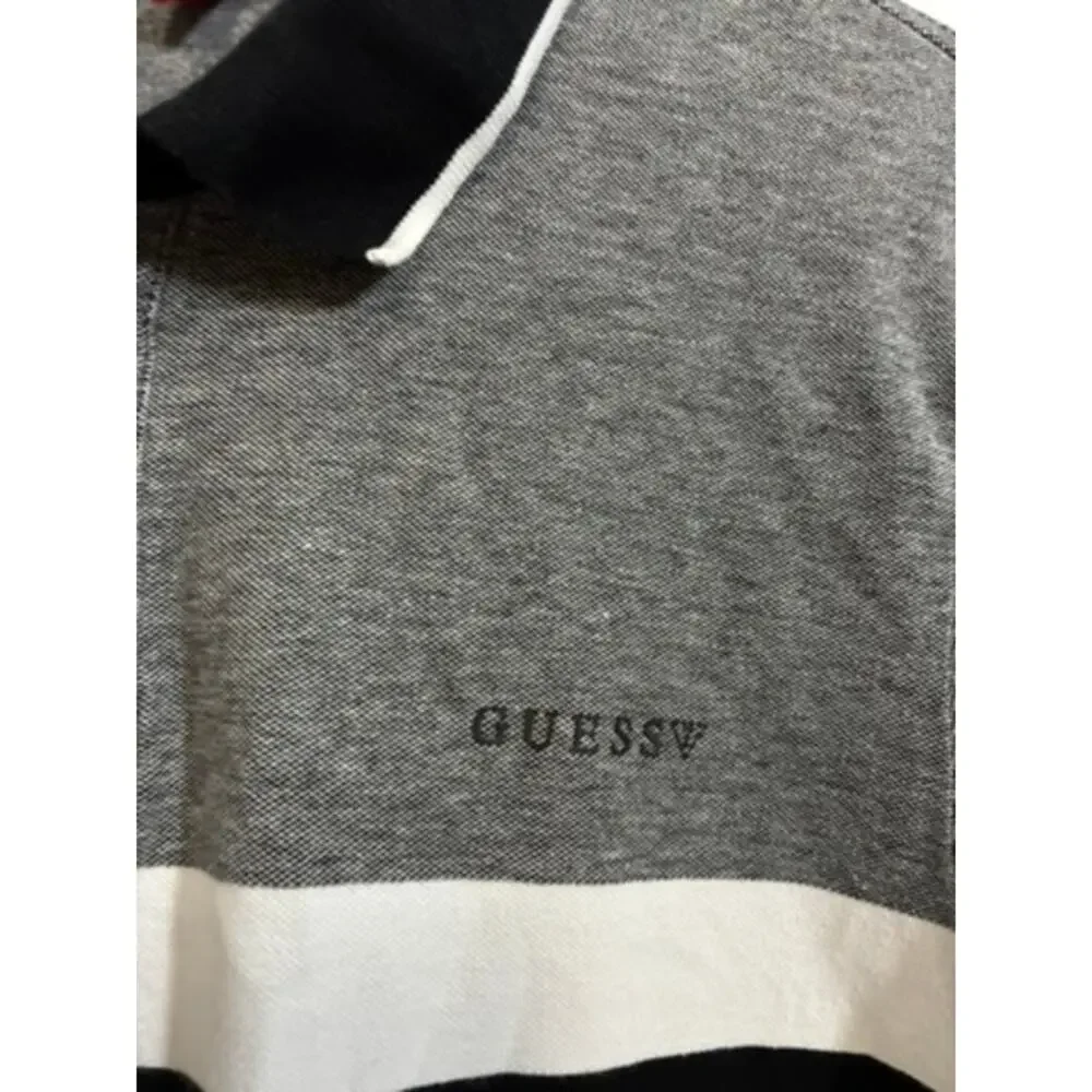 Guess Los Angeles Colorblock Polo Shirt Gray Black White Short Sleeve Men L Logo